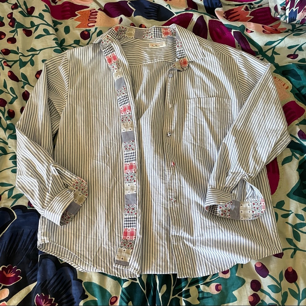 vintage talbots oversized striped button up shirt